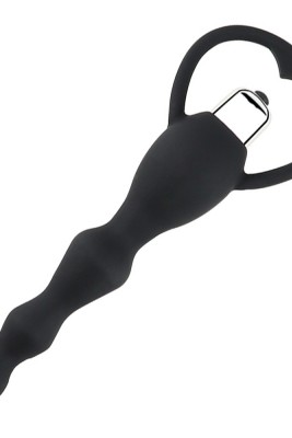 Titreşimli Boğumlu Halkalı Anal Tıkaç - Siyah
