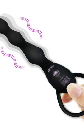 Titreşimli Boğumlu Halkalı Anal Tıkaç - Siyah